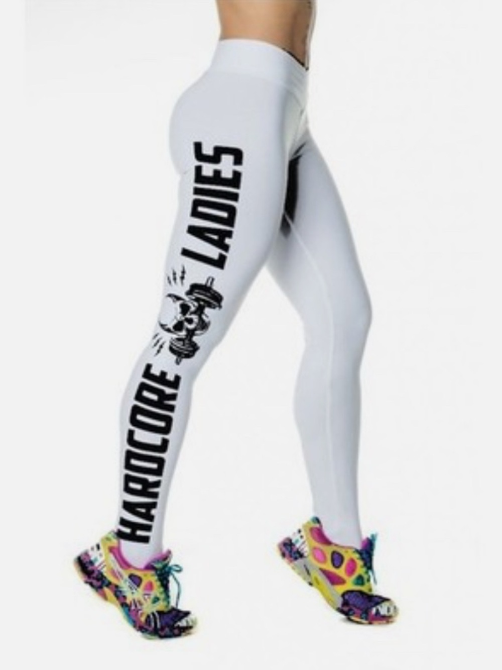 Women's White V- waist Graphic Fitness Leggings